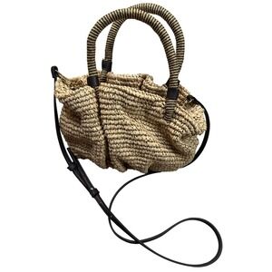 Zara Woven Raffia Crossbody Handbag Beige Brown Straw Bag